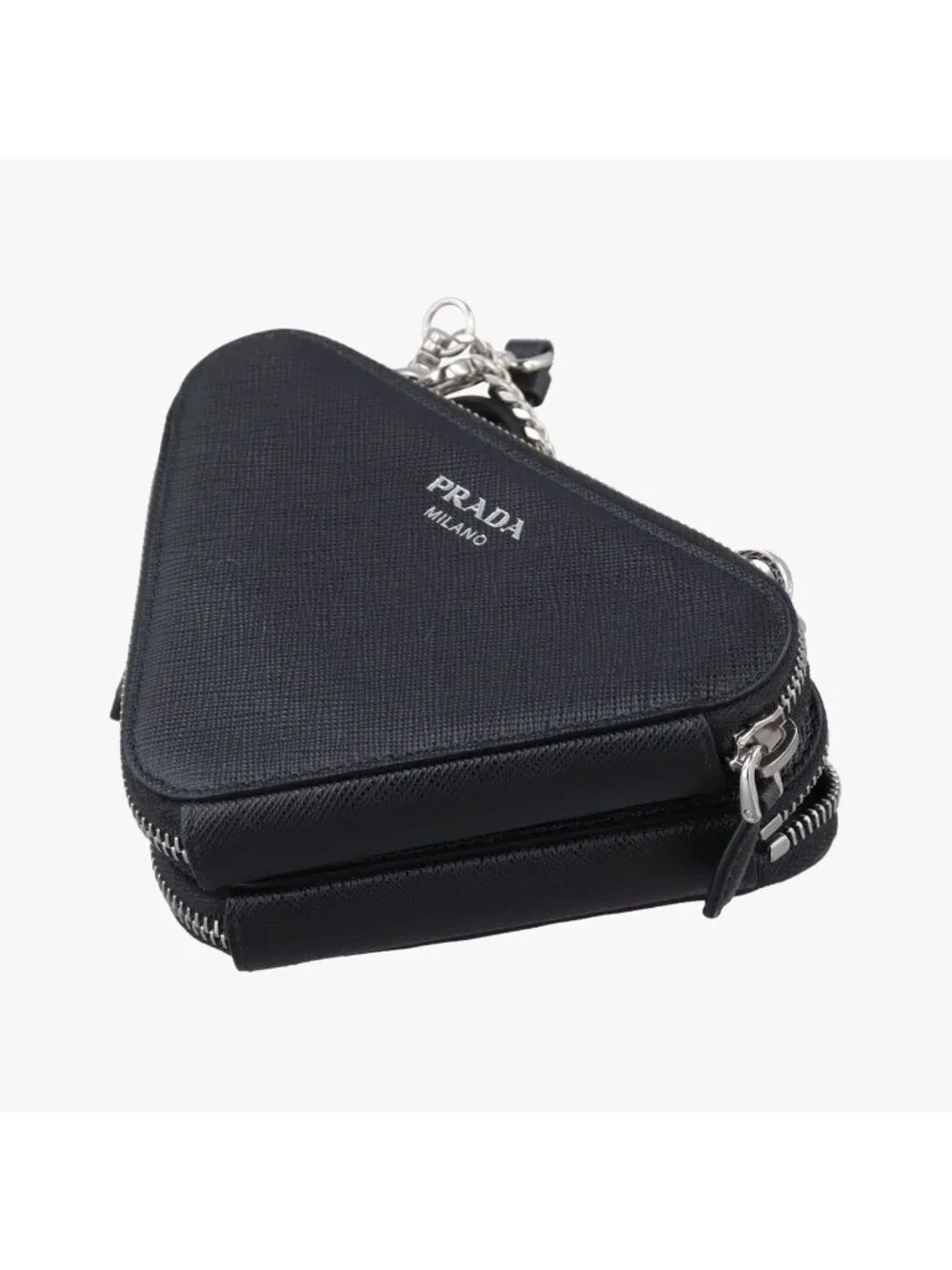 Prada Triangle Logo Black Saffiano Leather 62 Shoulder